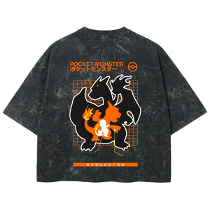 Playera streetwear premium de anime y gaming ExtraLife MX, corte boxy deluxe mineral wash heavyweight en color Acid Wash, moda urbana mexicana de culto.