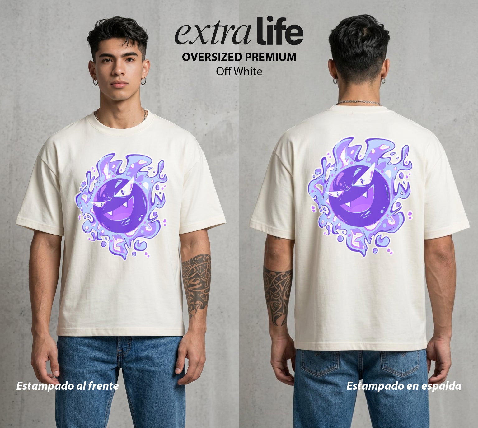 El Mundo Entrenador | El Gas del Fantasma #03496 - Playera Oversized Premium | Off White - Foto en modelo