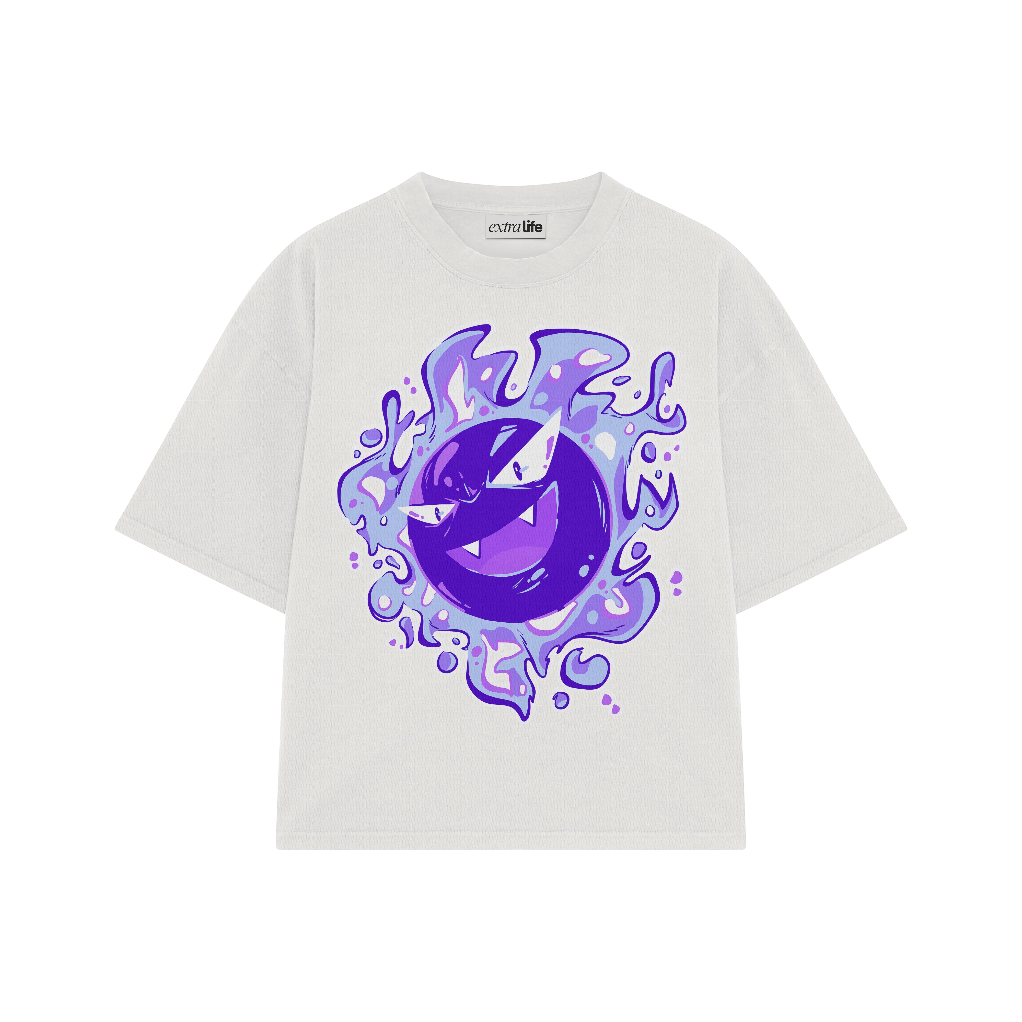 Playera streetwear premium de anime y gaming ExtraLife MX, corte boxy oversized drop shoulder heavyweight en color Deep Black y Off-White, moda urbana mexicana de culto.