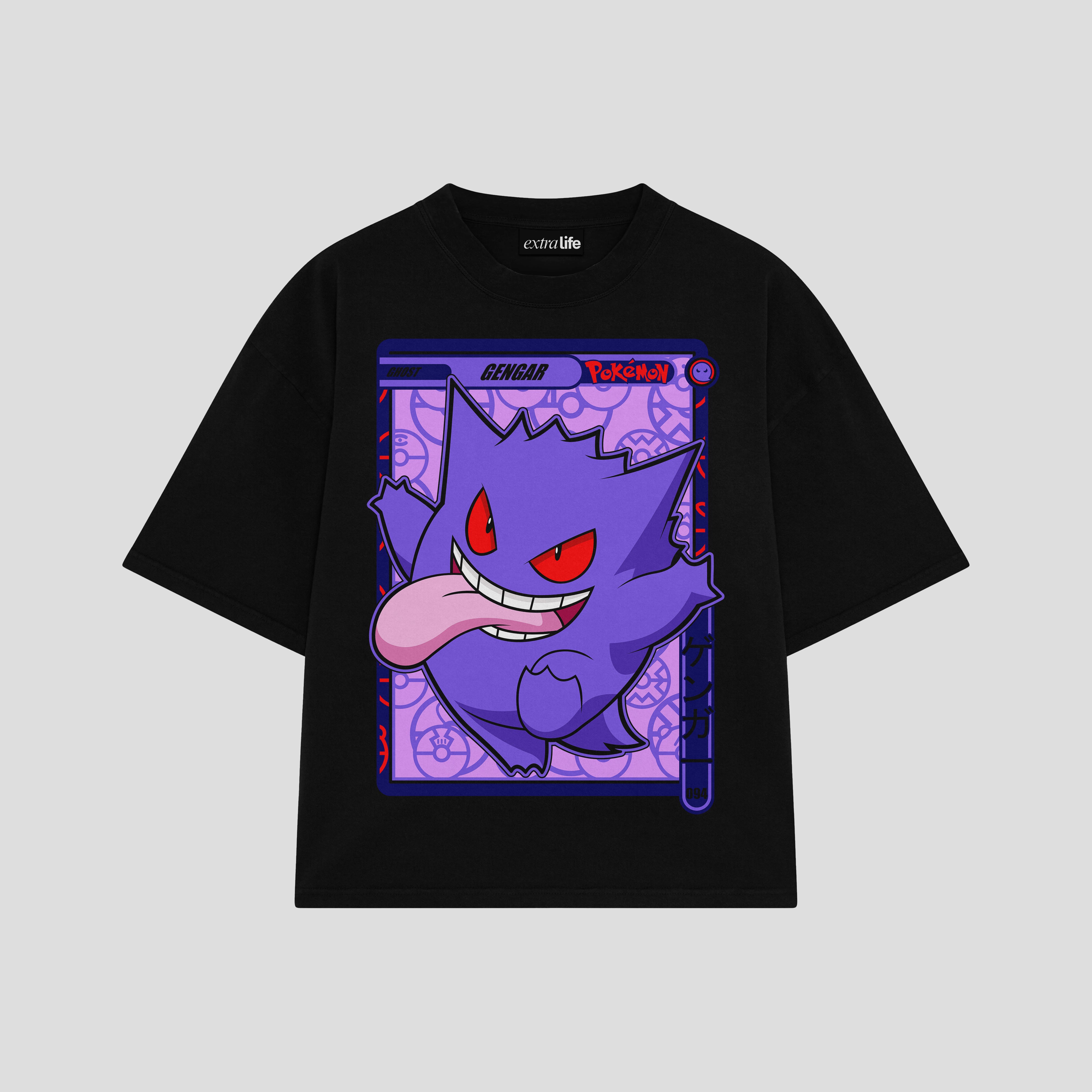Playera streetwear premium de anime y gaming ExtraLife MX, corte boxy oversized drop shoulder heavyweight en color Deep Black y Off-White, moda urbana mexicana de culto.