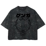 Playera streetwear premium de anime y gaming ExtraLife MX, corte boxy deluxe mineral wash heavyweight en color Acid Wash, moda urbana mexicana de culto.
