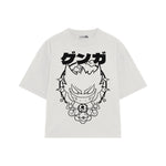 Playera streetwear premium de anime y gaming ExtraLife MX, corte boxy oversized drop shoulder heavyweight en color Deep Black y Off-White, moda urbana mexicana de culto.
