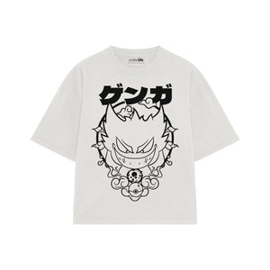 Playera streetwear premium de anime y gaming ExtraLife MX, corte boxy oversized drop shoulder heavyweight en color Deep Black y Off-White, moda urbana mexicana de culto.