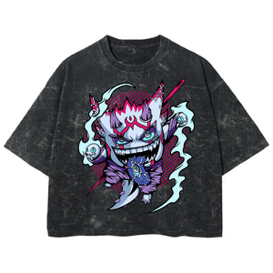 Playera streetwear premium de anime y gaming ExtraLife MX, corte boxy deluxe mineral wash heavyweight en color Acid Wash, moda urbana mexicana de culto.