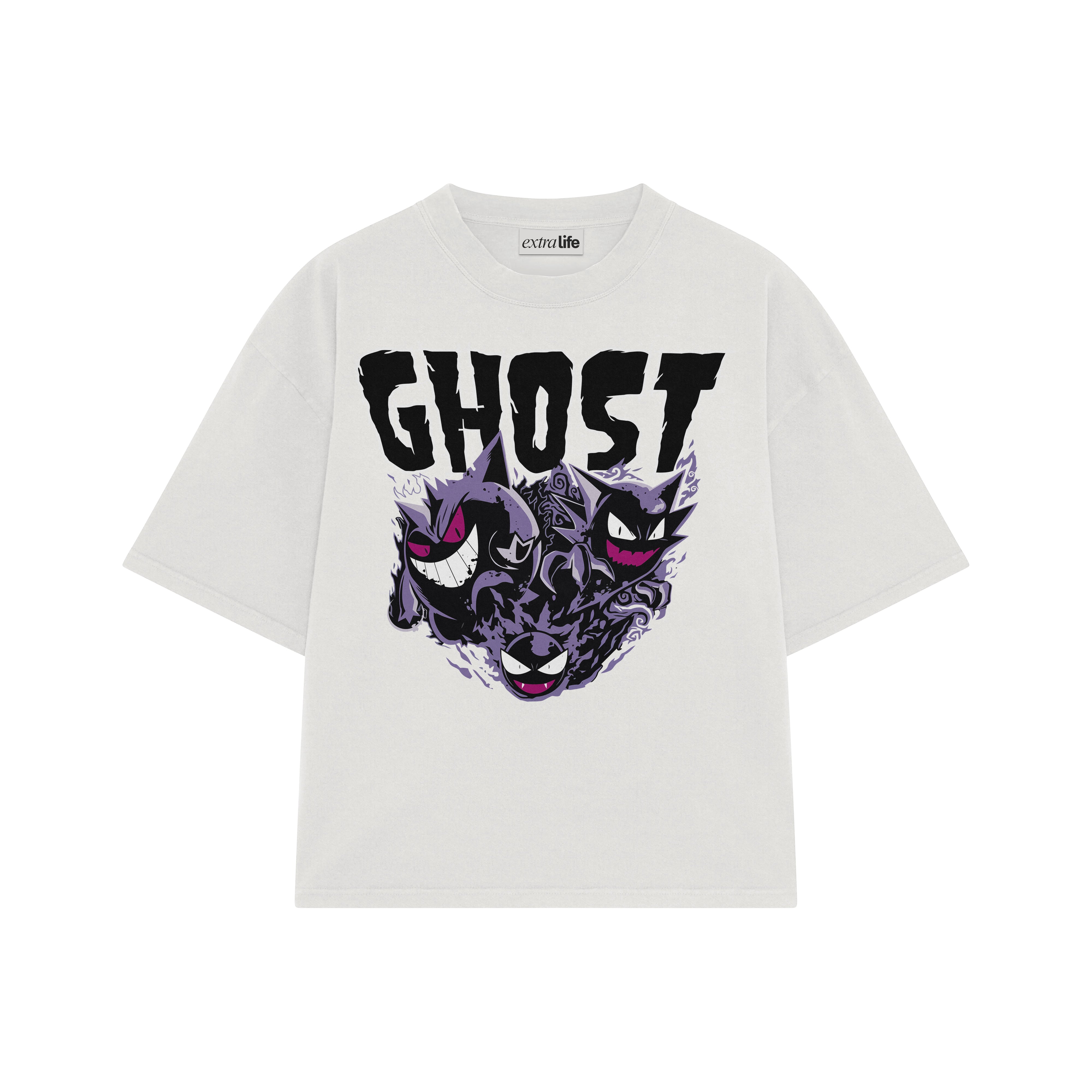 Playera streetwear premium de anime y gaming ExtraLife MX, corte boxy oversized drop shoulder heavyweight en color Deep Black y Off-White, moda urbana mexicana de culto.