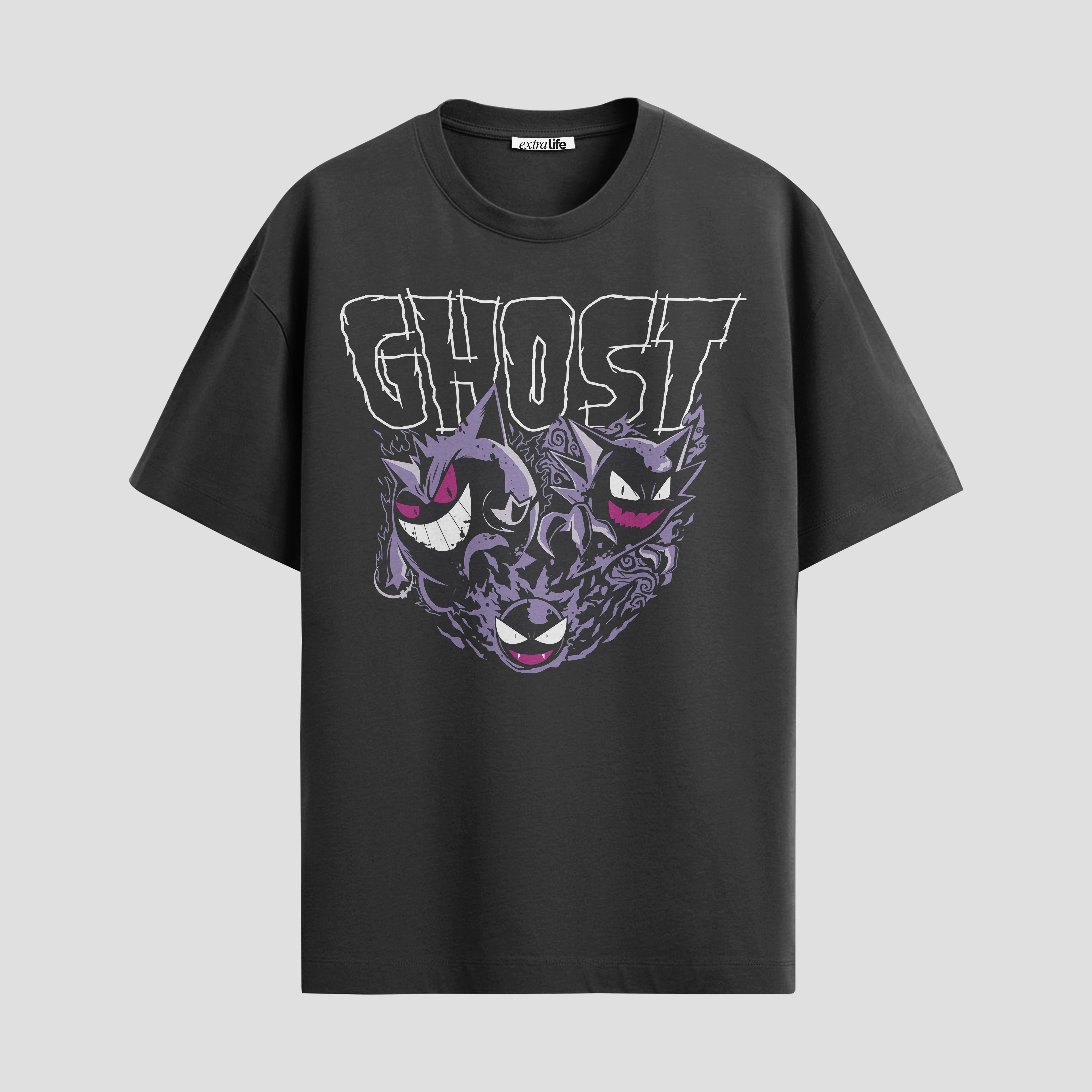 Playera urbana de anime y gaming ExtraLife MX, corte Standard Fit unisex ligero y transpirable en color Deep Black y Pure White, ropa de uso diario para gym y casual.