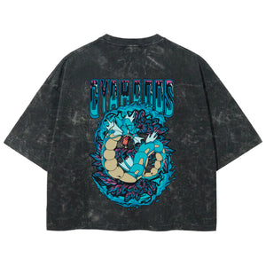 Playera streetwear premium de anime y gaming ExtraLife MX, corte boxy deluxe mineral wash heavyweight en color Acid Wash, moda urbana mexicana de culto.