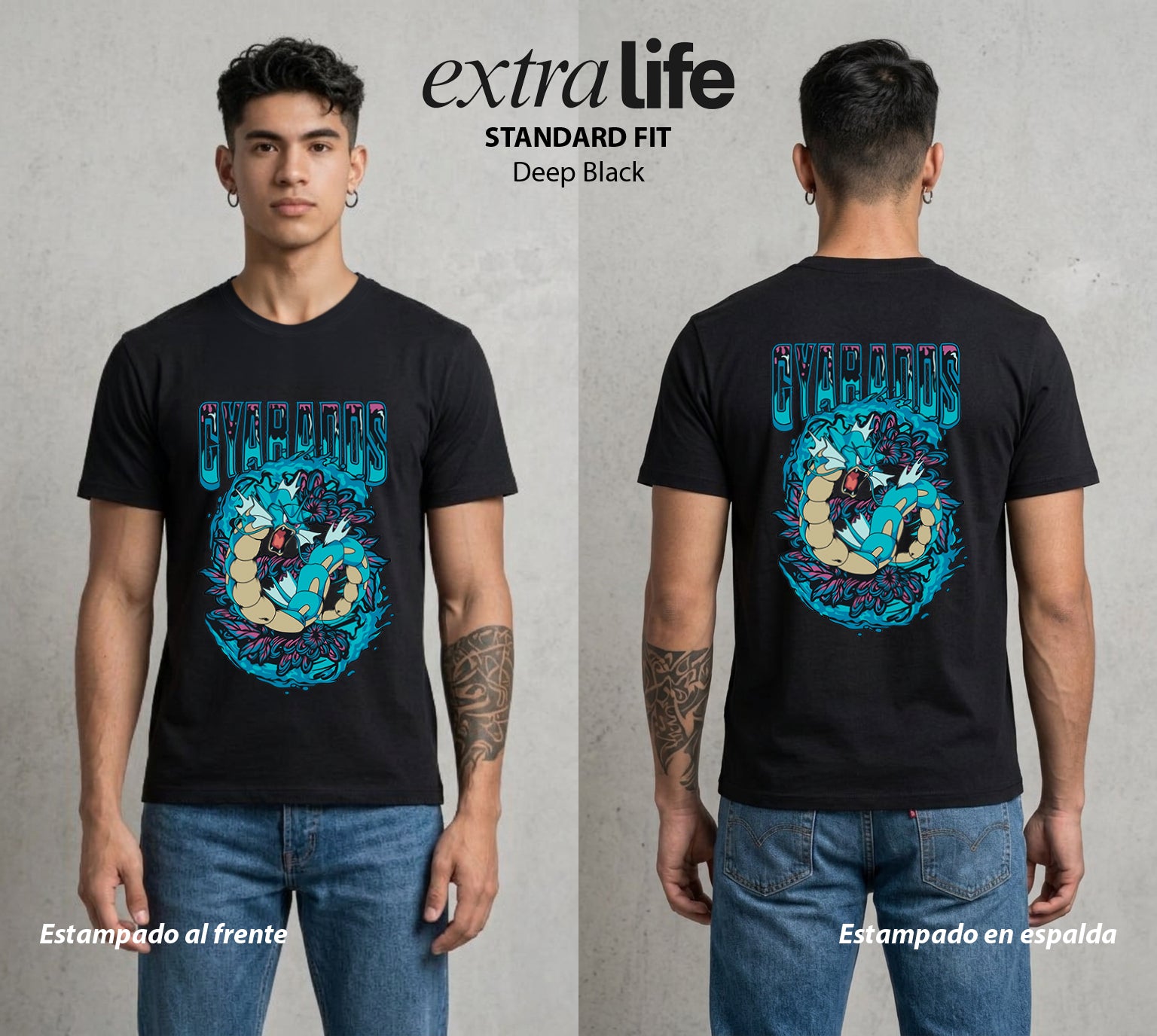 El Mundo Entrenador | El Dragon del Mar #03508 - Playera Standard Fit | Deep Black - Foto en modelo
