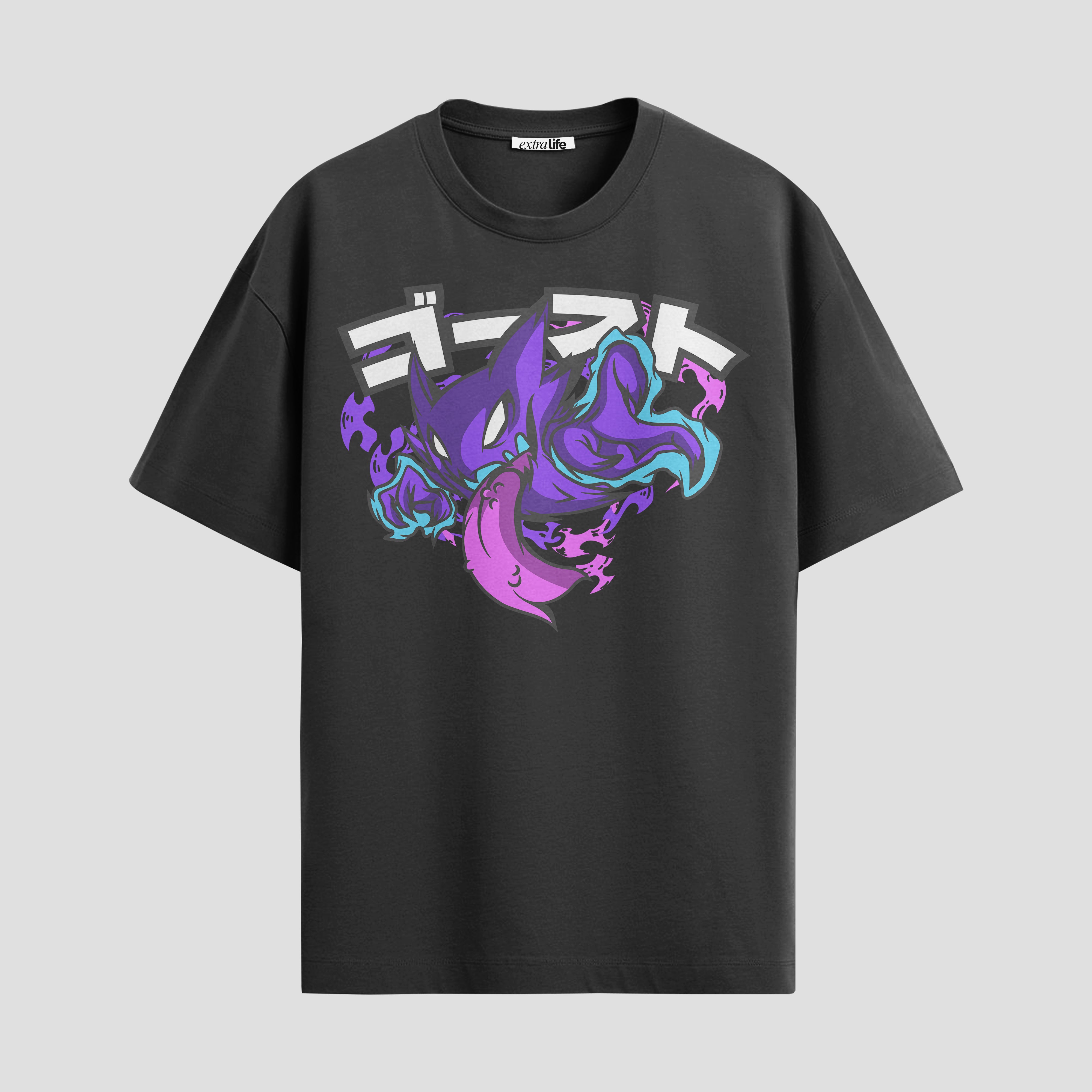 Playera urbana de anime y gaming ExtraLife MX, corte Standard Fit unisex ligero y transpirable en color Deep Black y Pure White, ropa de uso diario para gym y casual.