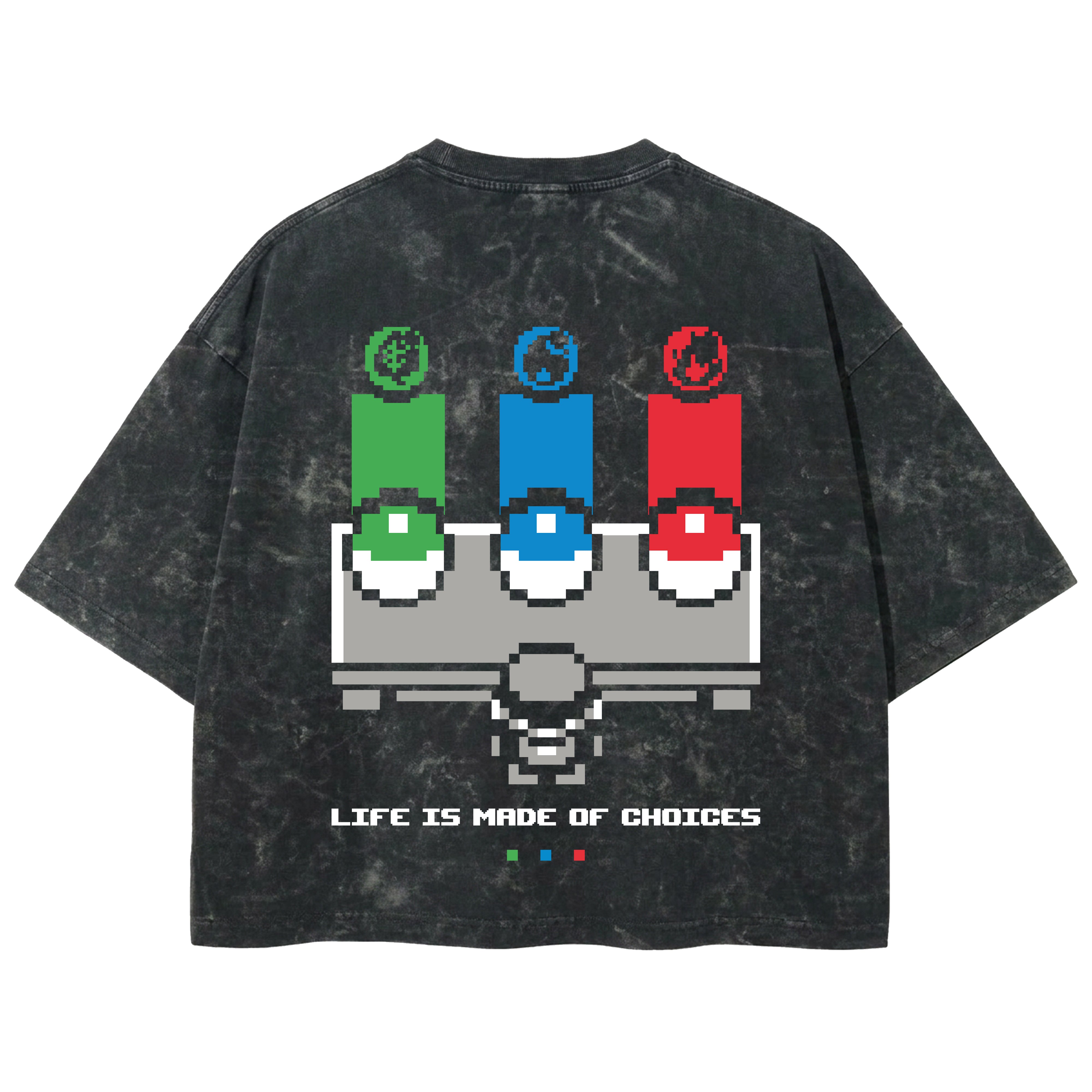 Playera streetwear premium de anime y gaming ExtraLife MX, corte boxy deluxe mineral wash heavyweight en color Acid Wash, moda urbana mexicana de culto.