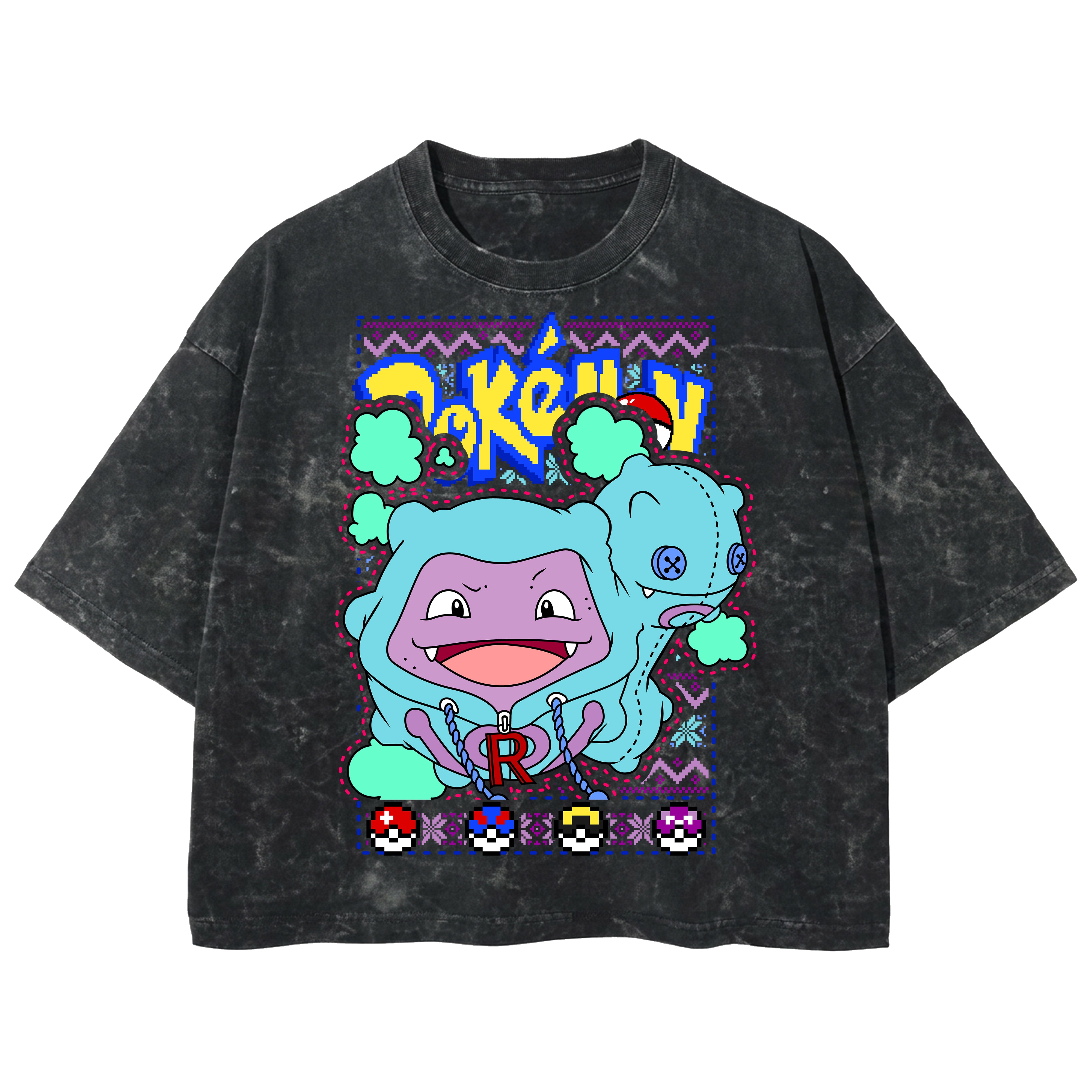 Playera streetwear premium de anime y gaming ExtraLife MX, corte boxy deluxe mineral wash heavyweight en color Acid Wash, moda urbana mexicana de culto.