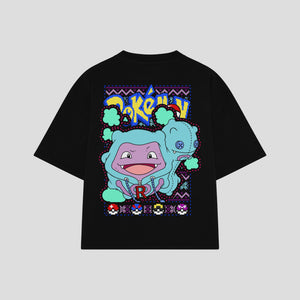 Playera streetwear premium de anime y gaming ExtraLife MX, corte boxy oversized drop shoulder heavyweight en color Deep Black y Off-White, moda urbana mexicana de culto.