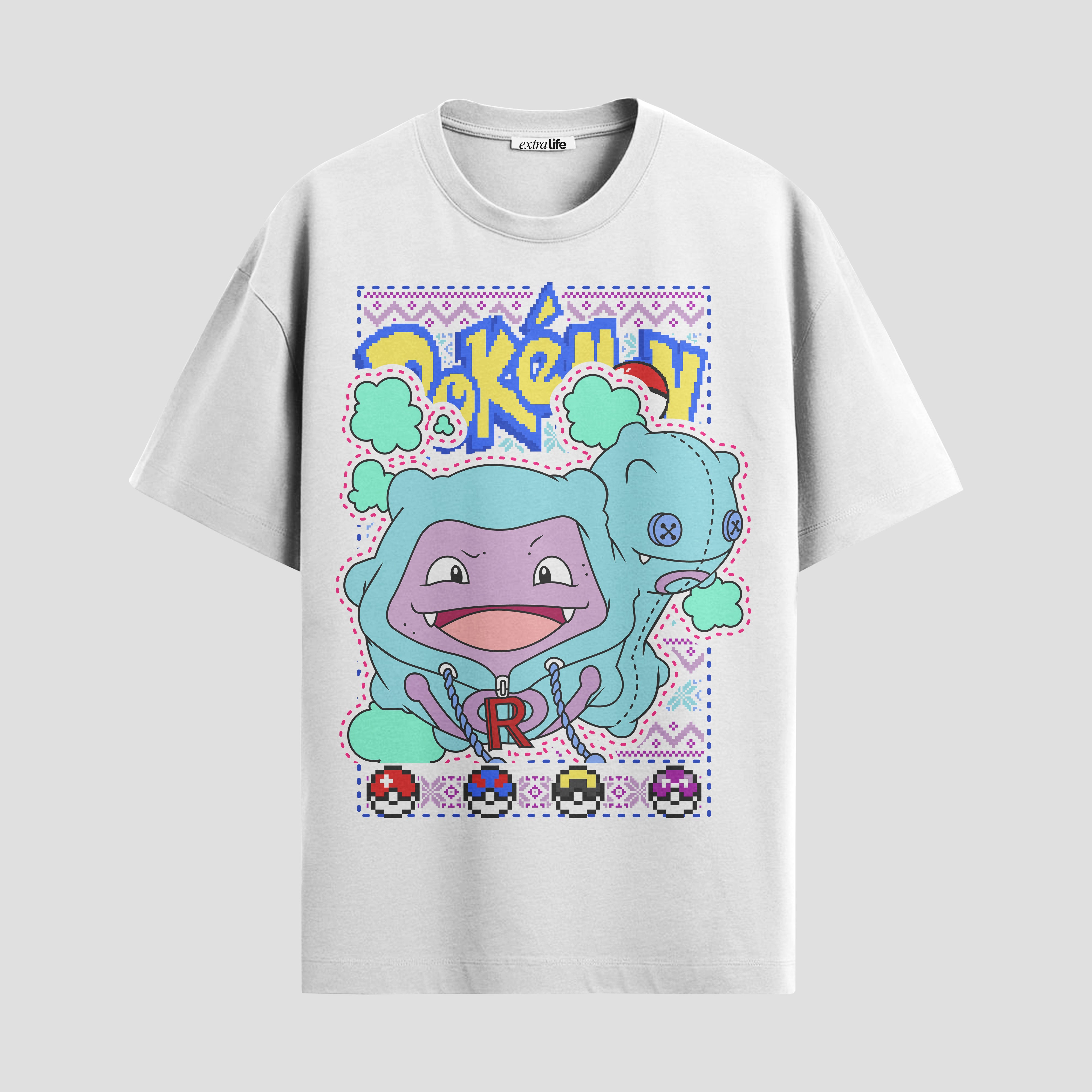 Playera urbana de anime y gaming ExtraLife MX, corte Standard Fit unisex ligero y transpirable en color Deep Black y Pure White, ropa de uso diario para gym y casual.