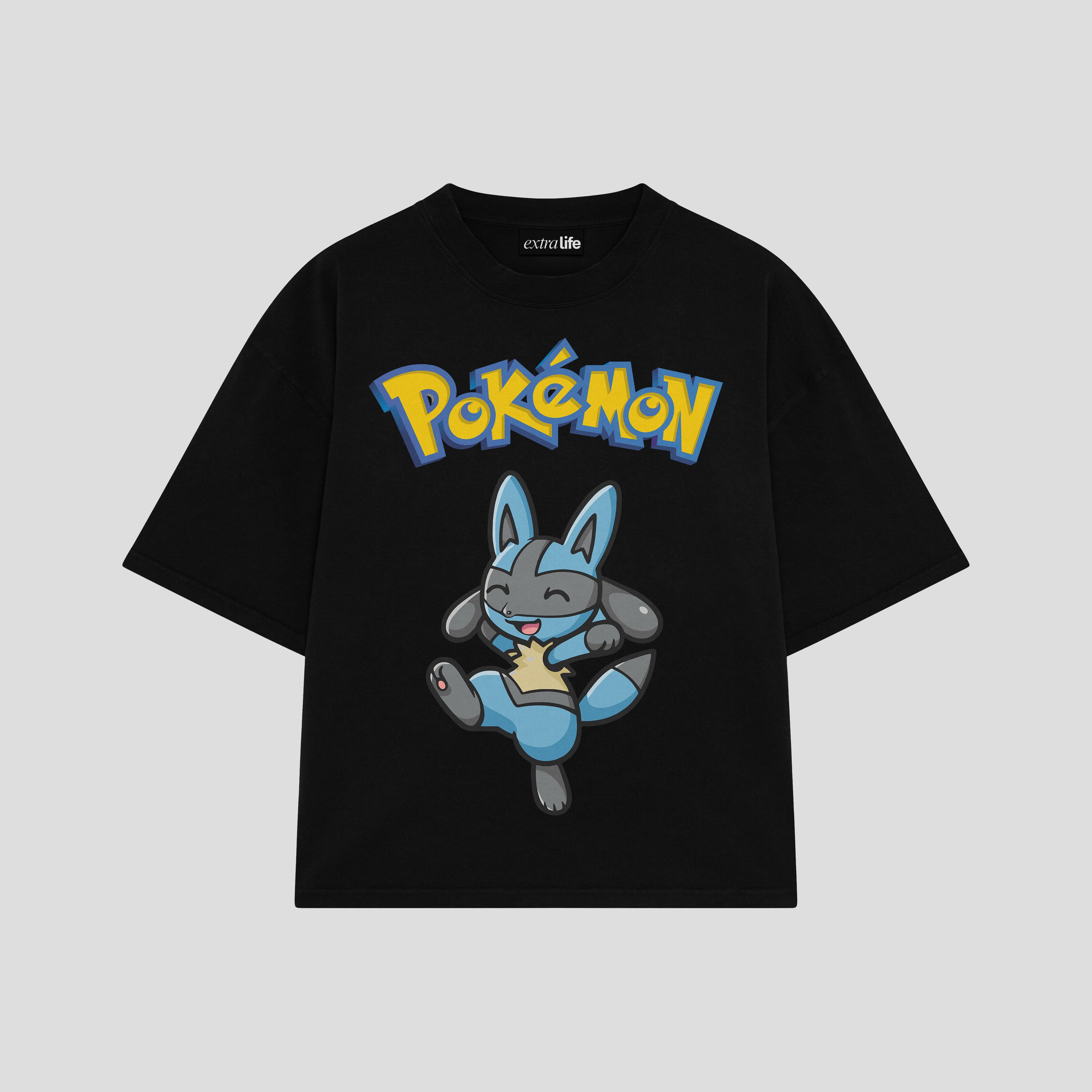 Playera streetwear premium de anime y gaming ExtraLife MX, corte boxy oversized drop shoulder heavyweight en color Deep Black y Off-White, moda urbana mexicana de culto.
