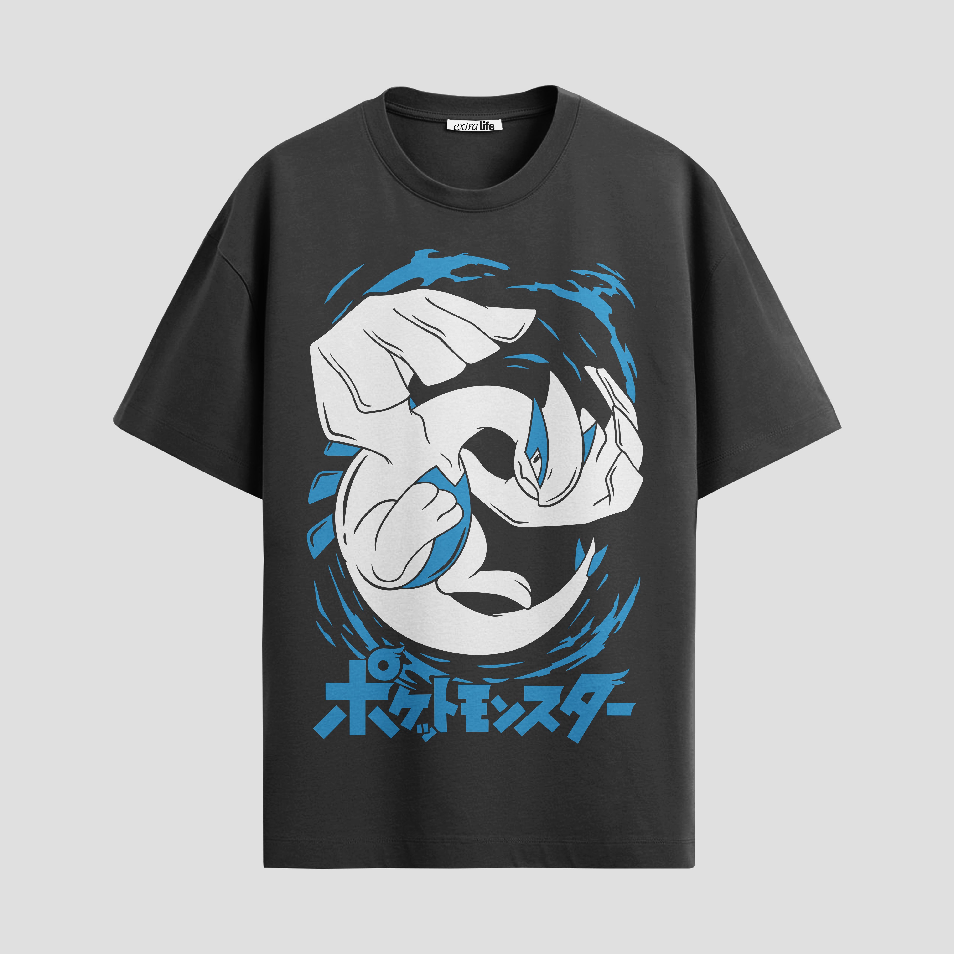 Playera urbana de anime y gaming ExtraLife MX, corte Standard Fit unisex ligero y transpirable en color Deep Black y Pure White, ropa de uso diario para gym y casual.
