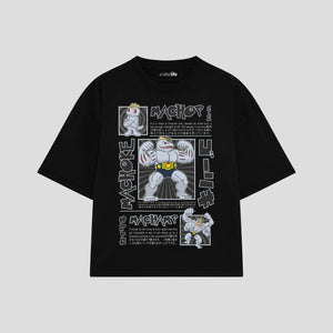 Playera streetwear premium de anime y gaming ExtraLife MX, corte boxy oversized drop shoulder heavyweight en color Deep Black y Off-White, moda urbana mexicana de culto.