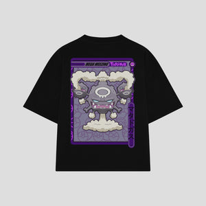 Playera streetwear premium de anime y gaming ExtraLife MX, corte boxy oversized drop shoulder heavyweight en color Deep Black y Off-White, moda urbana mexicana de culto.