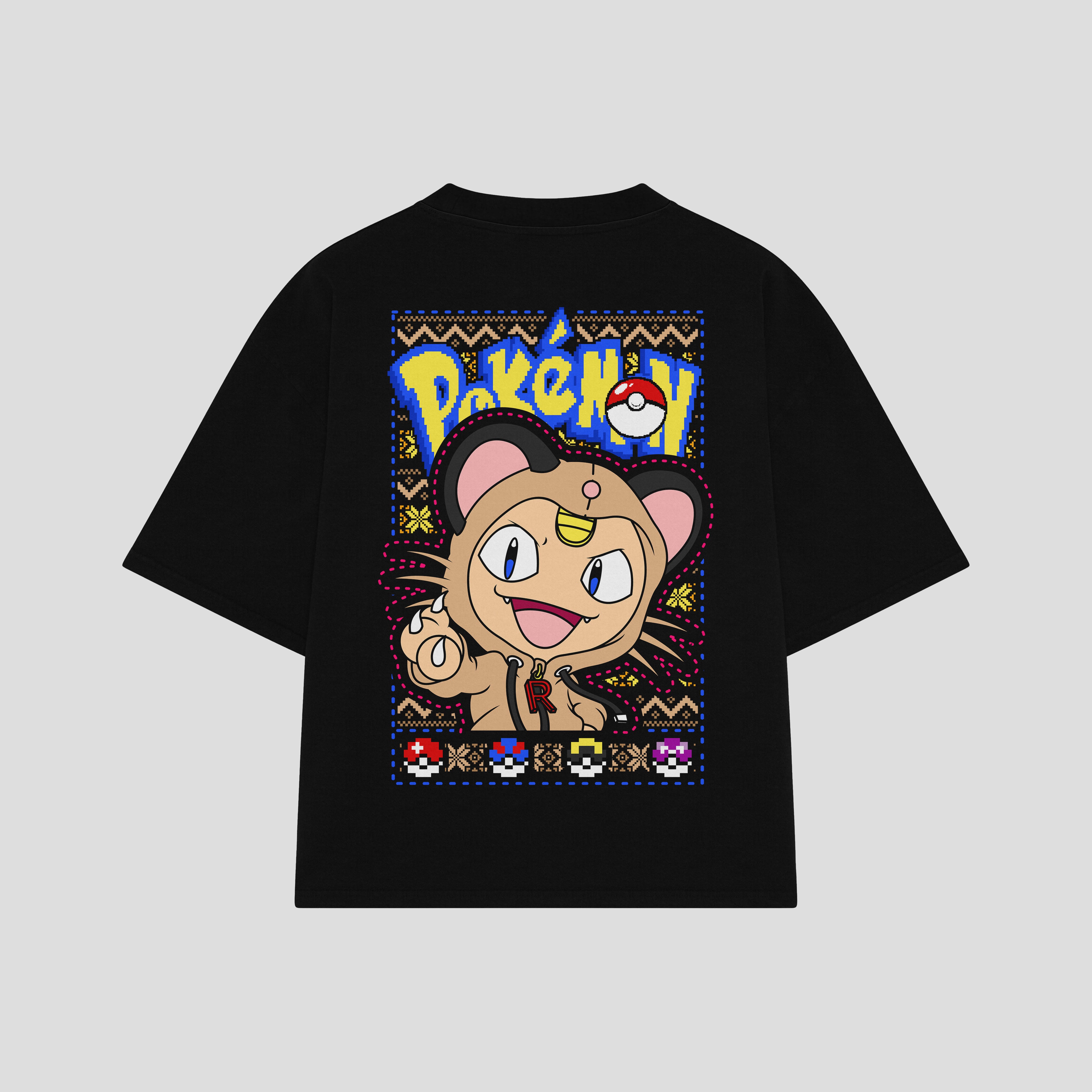Playera streetwear premium de anime y gaming ExtraLife MX, corte boxy oversized drop shoulder heavyweight en color Deep Black y Off-White, moda urbana mexicana de culto.