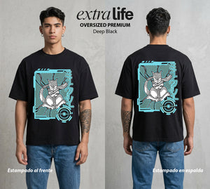 El Mundo Entrenador | El Origen Genetico #03527 - Playera Oversized Premium | Deep Black - Foto en modelo