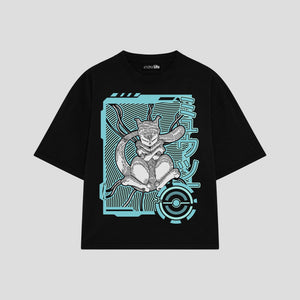 Playera streetwear premium de anime y gaming ExtraLife MX, corte oversized drop shoulder ligero y fresco en color Deep Black y Off-White, moda urbana mexicana de culto.