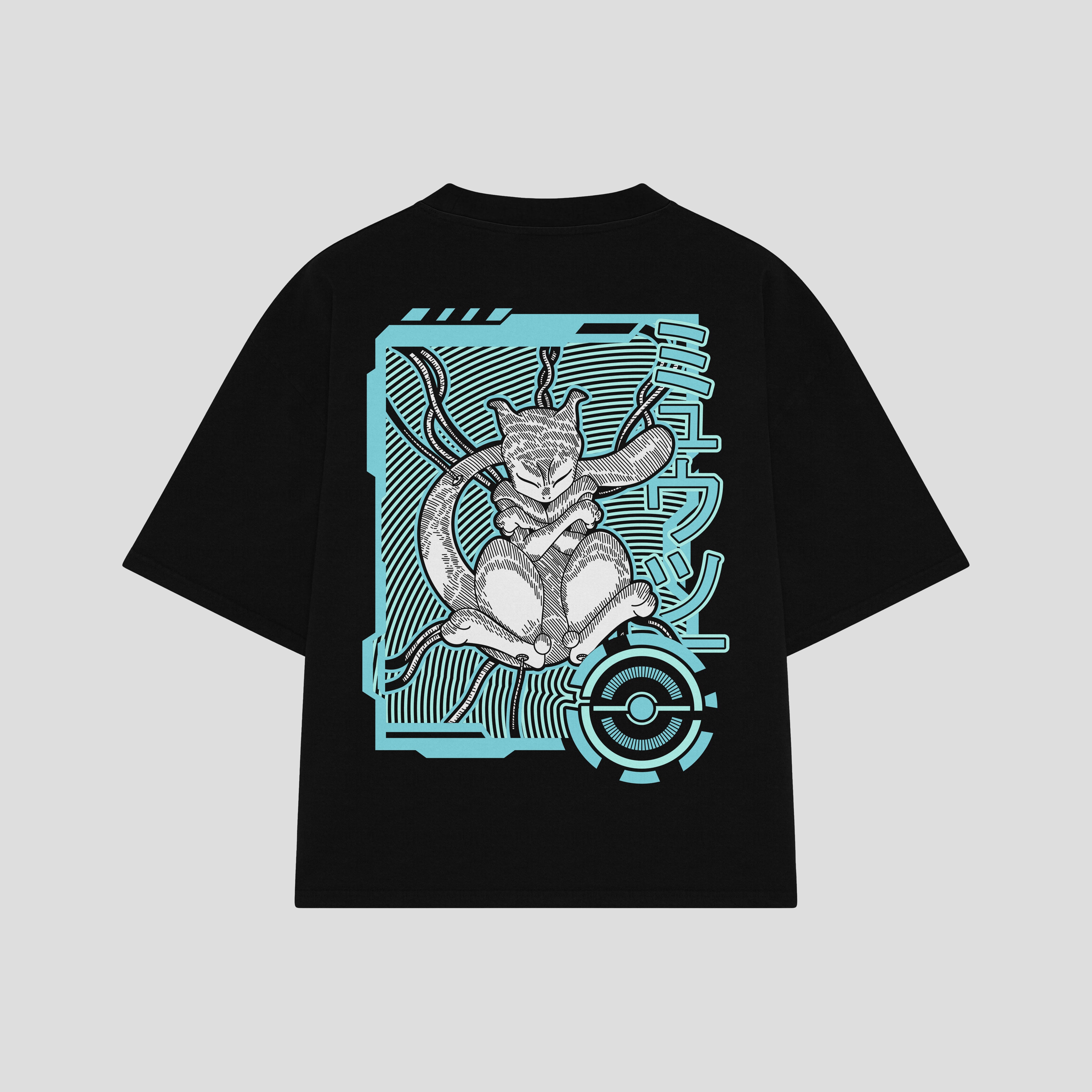 Playera streetwear premium de anime y gaming ExtraLife MX, corte boxy oversized drop shoulder heavyweight en color Deep Black y Off-White, moda urbana mexicana de culto.