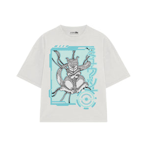 Playera streetwear premium de anime y gaming ExtraLife MX, corte boxy oversized drop shoulder heavyweight en color Deep Black y Off-White, moda urbana mexicana de culto.