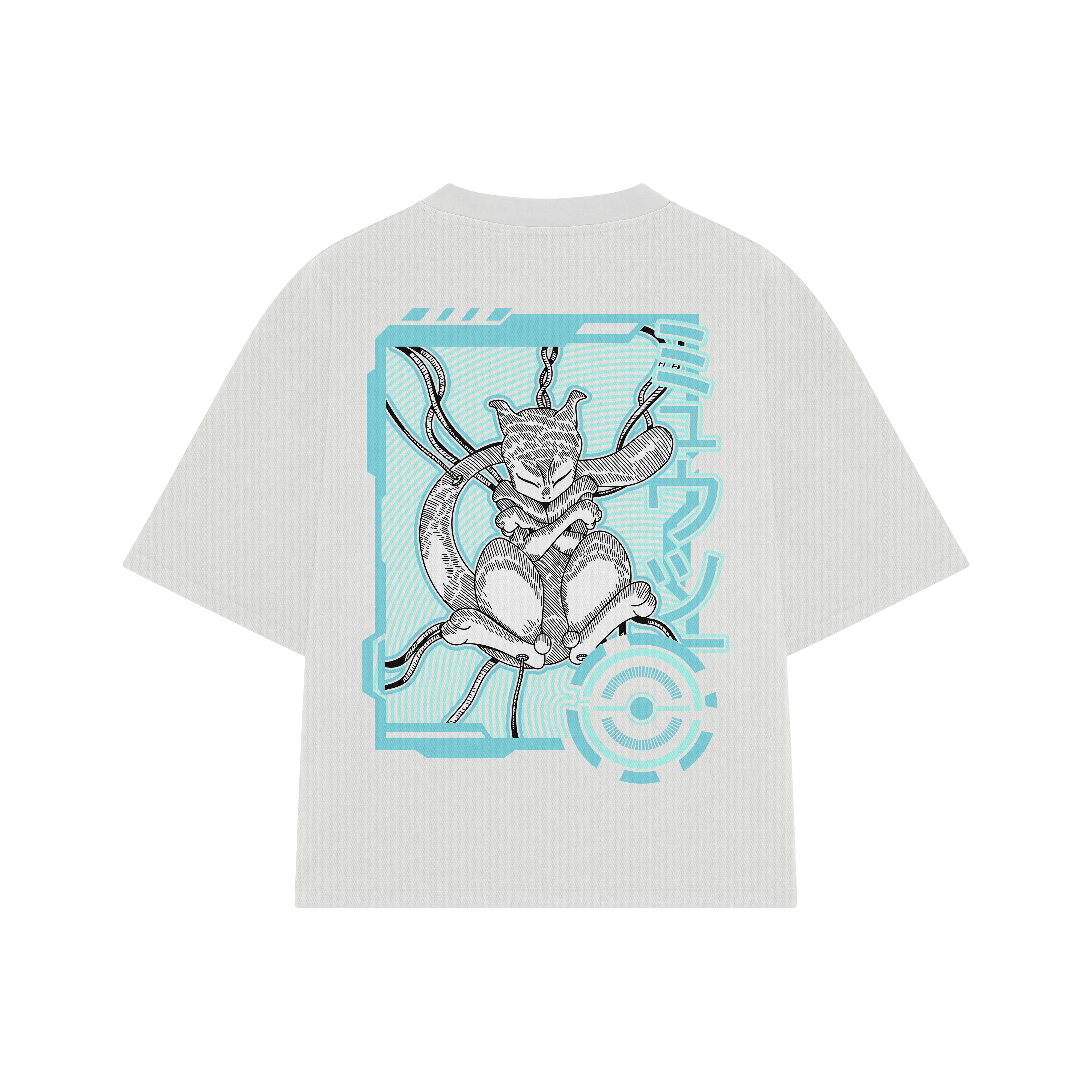 Playera streetwear premium de anime y gaming ExtraLife MX, corte boxy oversized drop shoulder heavyweight en color Deep Black y Off-White, moda urbana mexicana de culto.