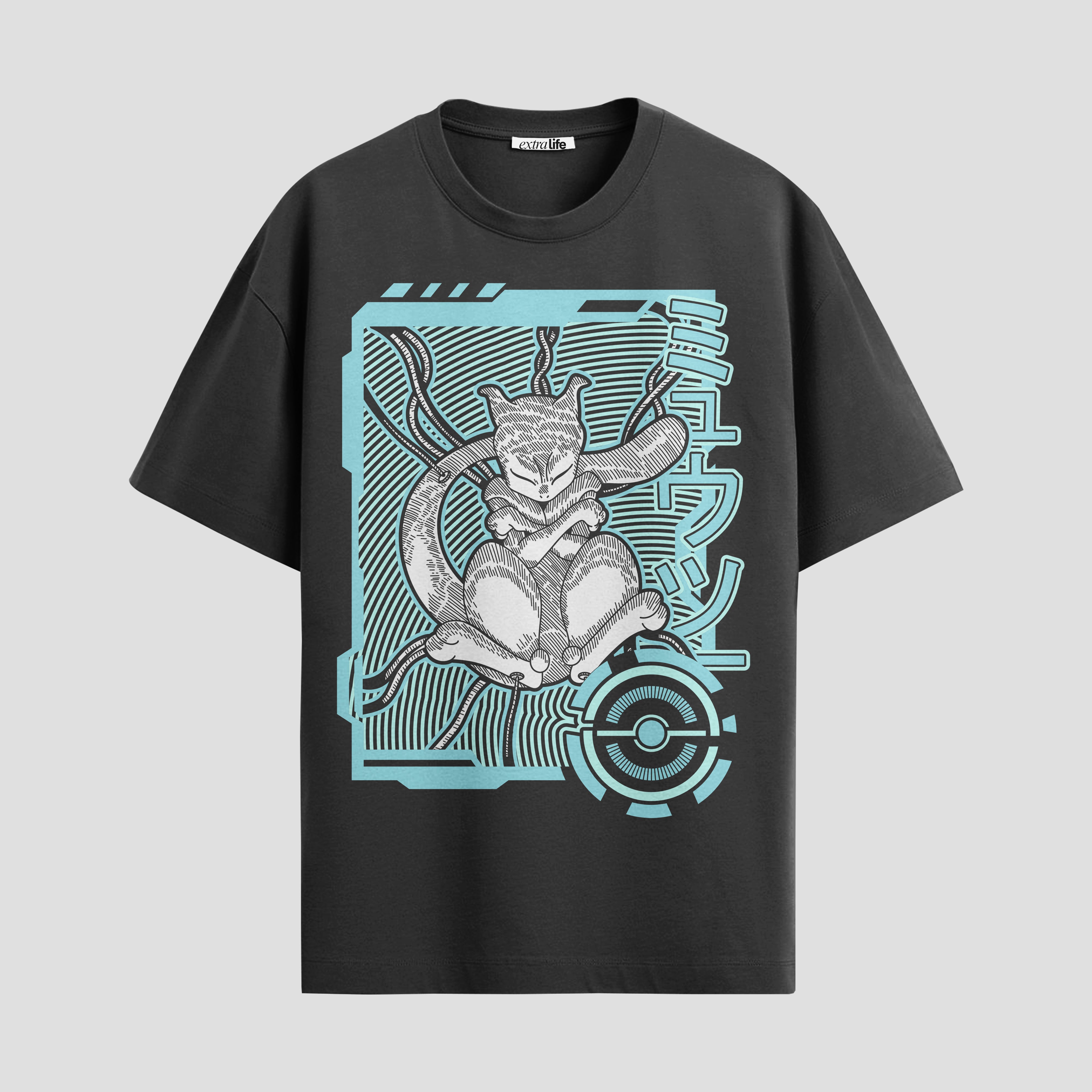 Playera urbana de anime y gaming ExtraLife MX, corte Standard Fit unisex ligero y transpirable en color Deep Black y Pure White, ropa de uso diario para gym y casual.