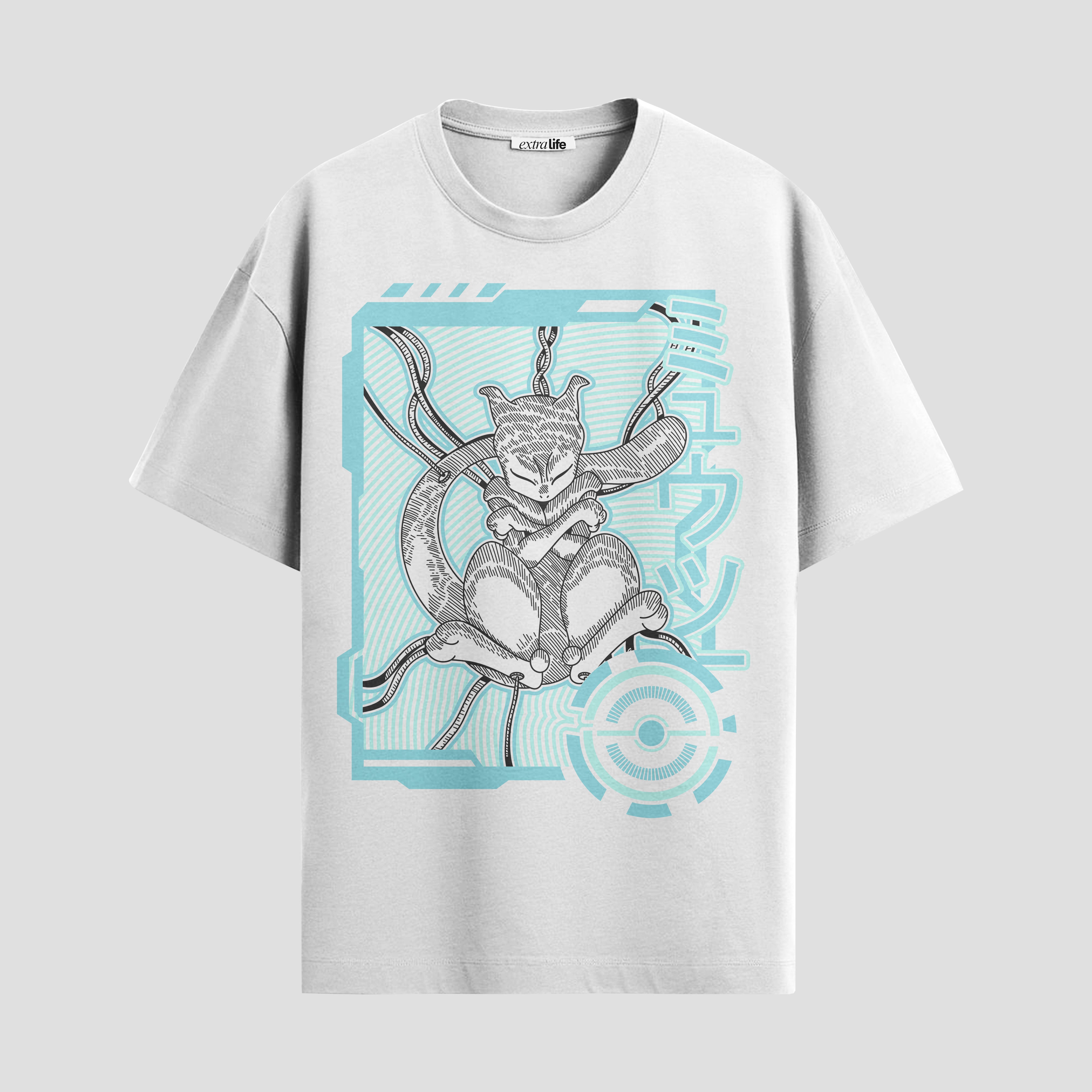 Playera urbana de anime y gaming ExtraLife MX, corte Standard Fit unisex ligero y transpirable en color Deep Black y Pure White, ropa de uso diario para gym y casual.