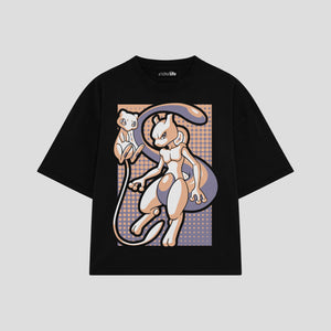 Playera streetwear premium de anime y gaming ExtraLife MX, corte boxy oversized drop shoulder heavyweight en color Deep Black y Off-White, moda urbana mexicana de culto.