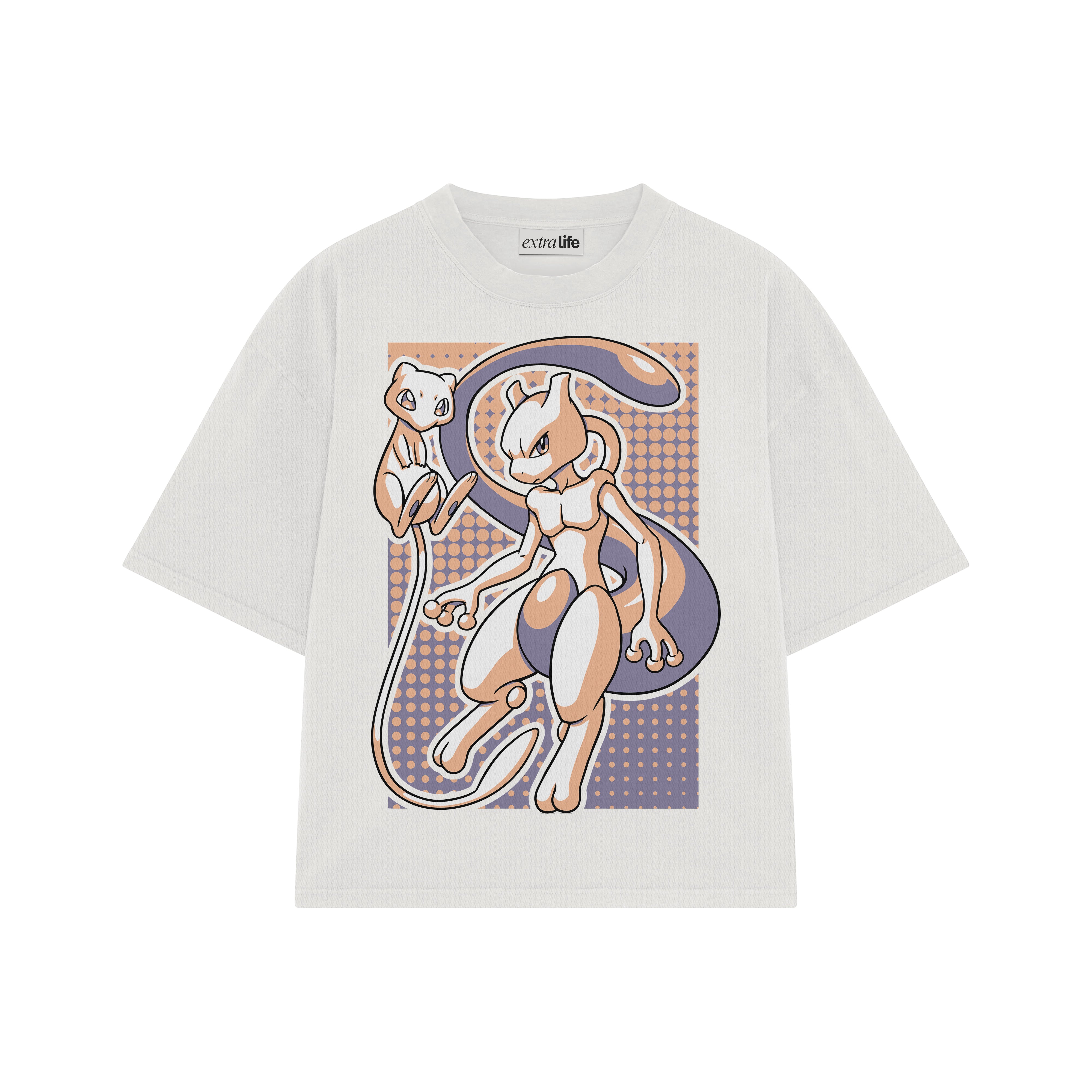 Playera streetwear premium de anime y gaming ExtraLife MX, corte boxy oversized drop shoulder heavyweight en color Deep Black y Off-White, moda urbana mexicana de culto.