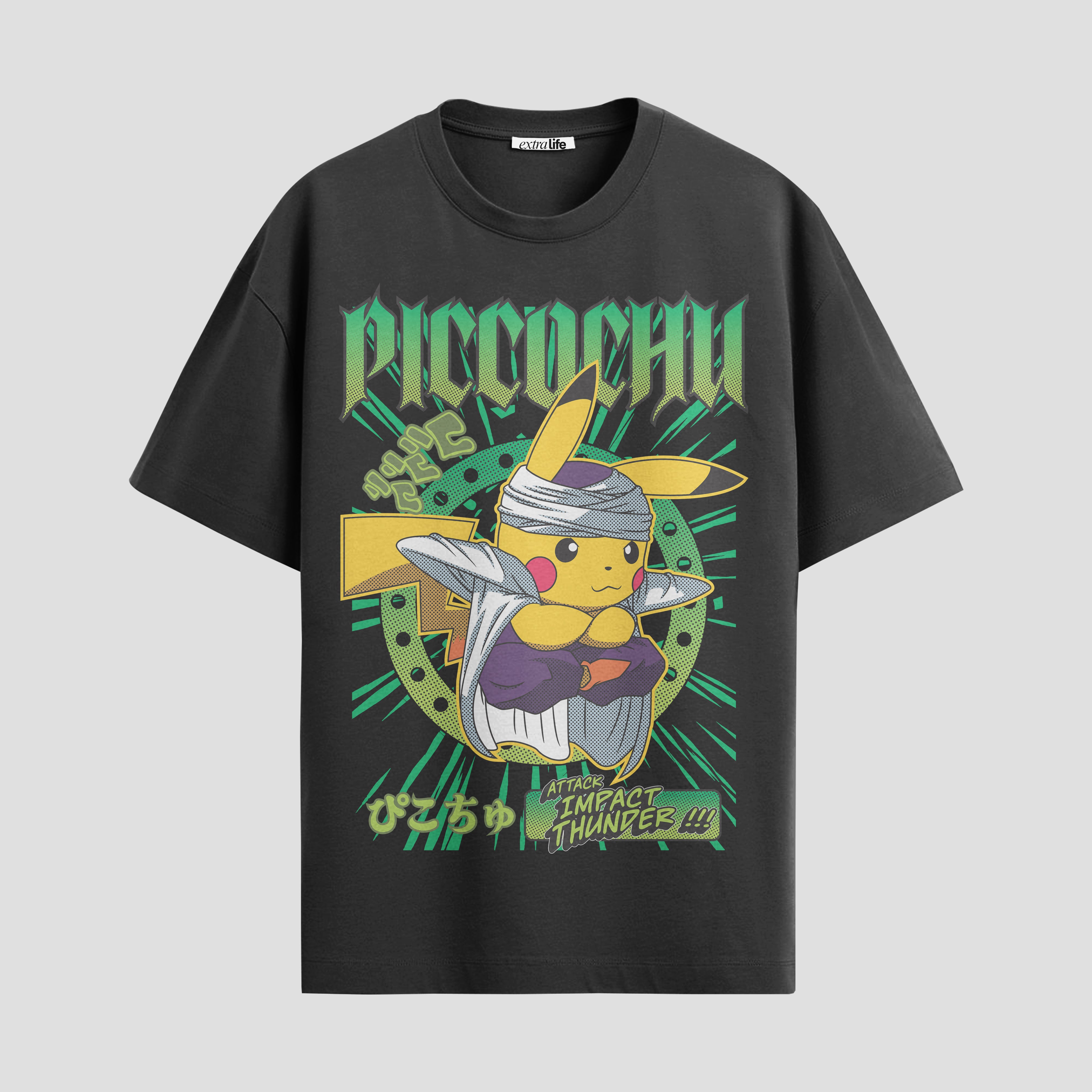 Playera urbana de anime y gaming ExtraLife MX, corte Standard Fit unisex ligero y transpirable en color Deep Black y Pure White, ropa de uso diario para gym y casual.