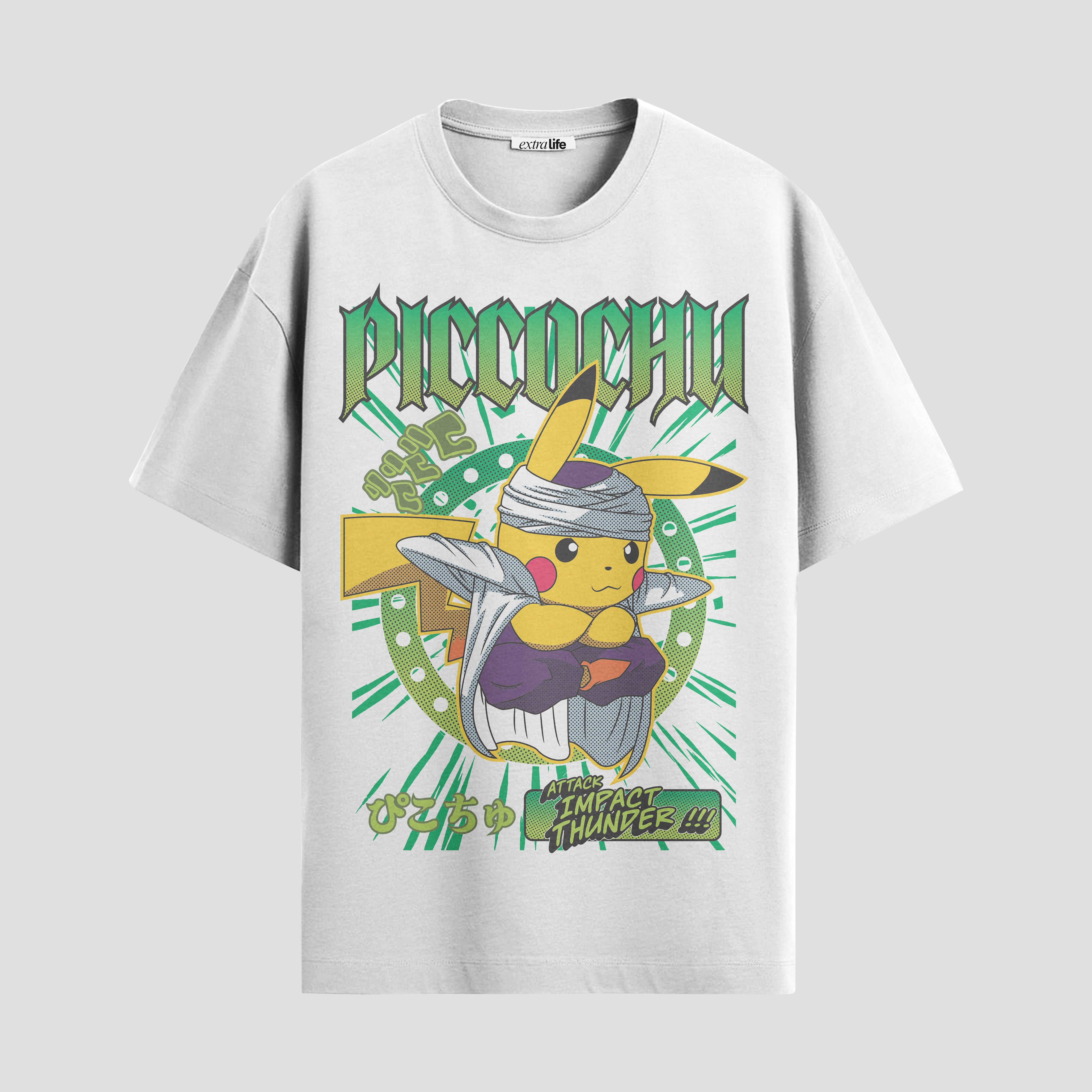 Playera urbana de anime y gaming ExtraLife MX, corte Standard Fit unisex ligero y transpirable en color Deep Black y Pure White, ropa de uso diario para gym y casual.