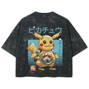 Playera streetwear premium de anime y gaming ExtraLife MX, corte boxy deluxe mineral wash heavyweight en color Acid Wash, moda urbana mexicana de culto.