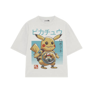 Playera streetwear premium de anime y gaming ExtraLife MX, corte boxy oversized drop shoulder heavyweight en color Deep Black y Off-White, moda urbana mexicana de culto.