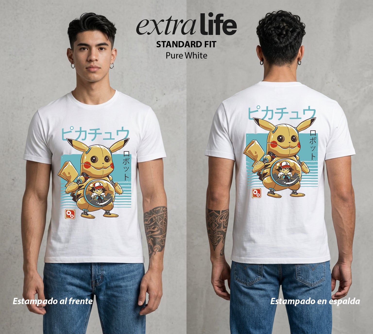 El Mundo Entrenador | El Rayo de Kanto #03540 - Playera Standard Fit | Pure White - Foto en modelo
