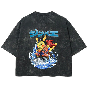 Playera streetwear premium de anime y gaming ExtraLife MX, corte boxy deluxe mineral wash heavyweight en color Acid Wash, moda urbana mexicana de culto.