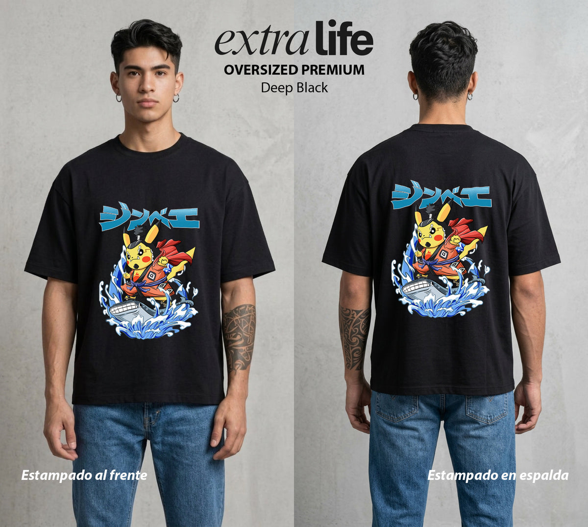 El Mundo Entrenador | El Rayo de Kanto #03541 - Playera Oversized Premium | Deep Black - Foto en modelo