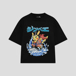 Playera streetwear premium de anime y gaming ExtraLife MX, corte oversized drop shoulder ligero y fresco en color Deep Black y Off-White, moda urbana mexicana de culto.