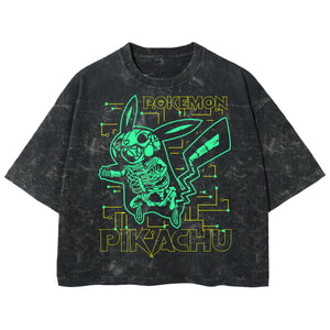 Playera streetwear premium de anime y gaming ExtraLife MX, corte boxy deluxe mineral wash heavyweight en color Acid Wash, moda urbana mexicana de culto.