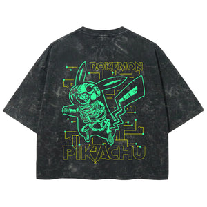 Playera streetwear premium de anime y gaming ExtraLife MX, corte boxy deluxe mineral wash heavyweight en color Acid Wash, moda urbana mexicana de culto.