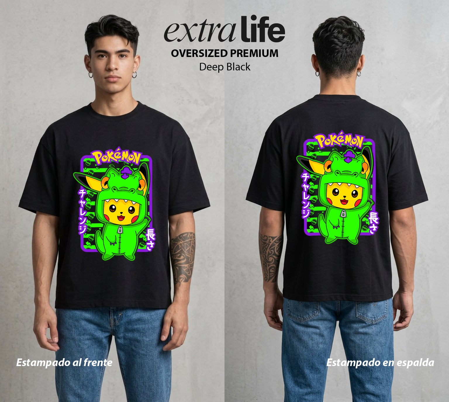 El Mundo Entrenador | El Rayo de Kanto #03543 - Playera Oversized Premium | Deep Black - Foto en modelo