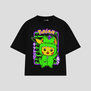Playera streetwear premium de anime y gaming ExtraLife MX, corte boxy oversized drop shoulder heavyweight en color Deep Black y Off-White, moda urbana mexicana de culto.