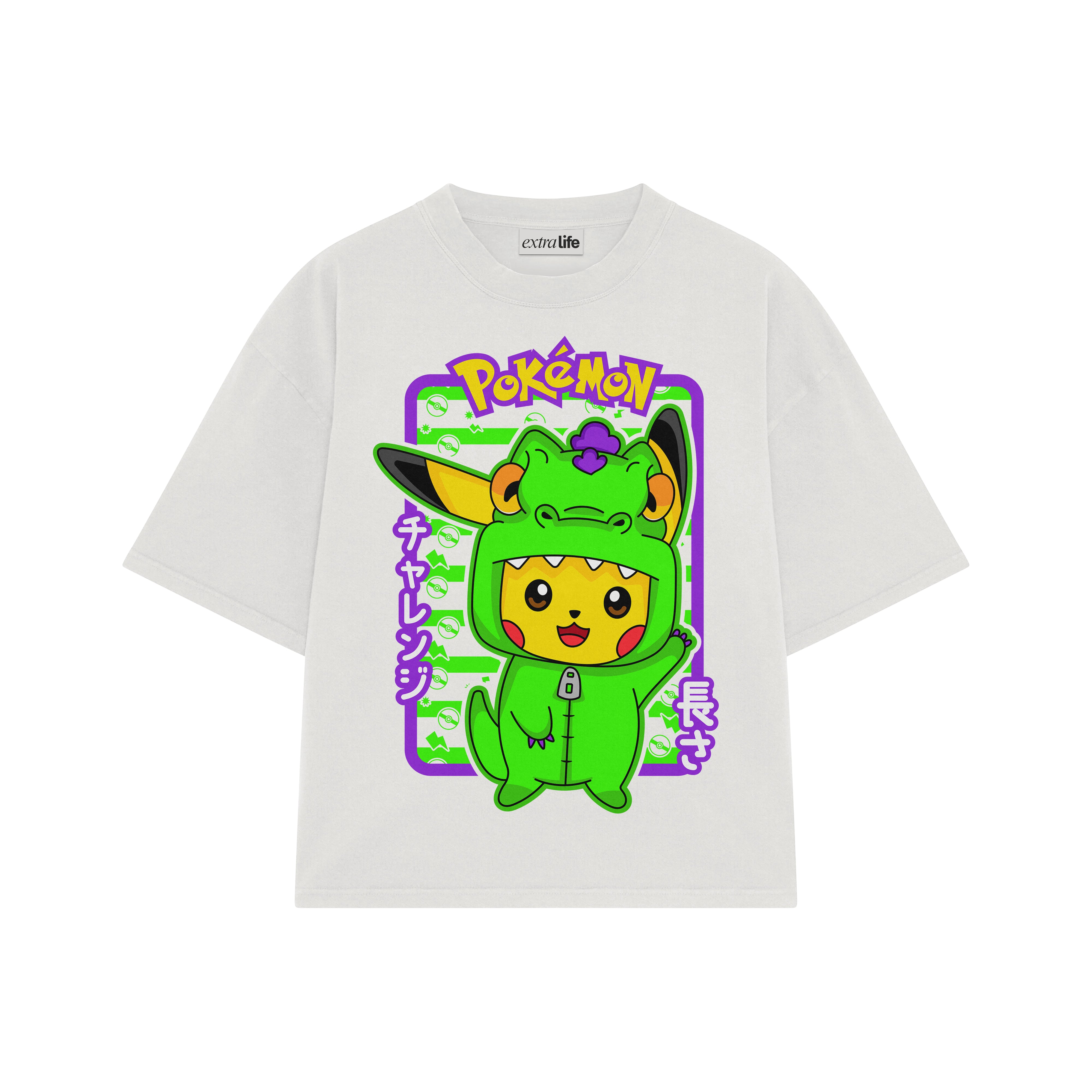 Playera streetwear premium de anime y gaming ExtraLife MX, corte boxy oversized drop shoulder heavyweight en color Deep Black y Off-White, moda urbana mexicana de culto.
