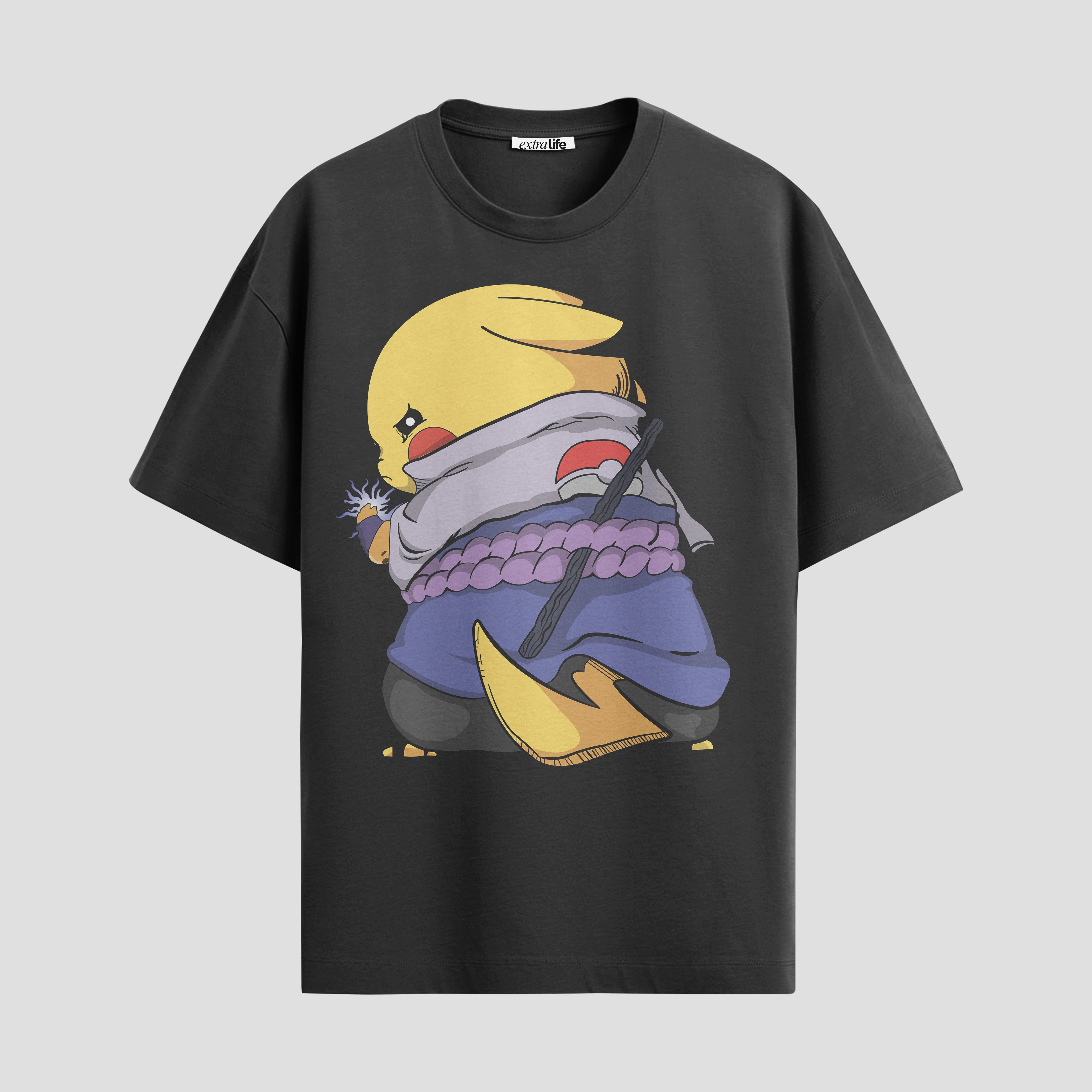 Playera urbana de anime y gaming ExtraLife MX, corte Standard Fit unisex ligero y transpirable en color Deep Black y Pure White, ropa de uso diario para gym y casual.