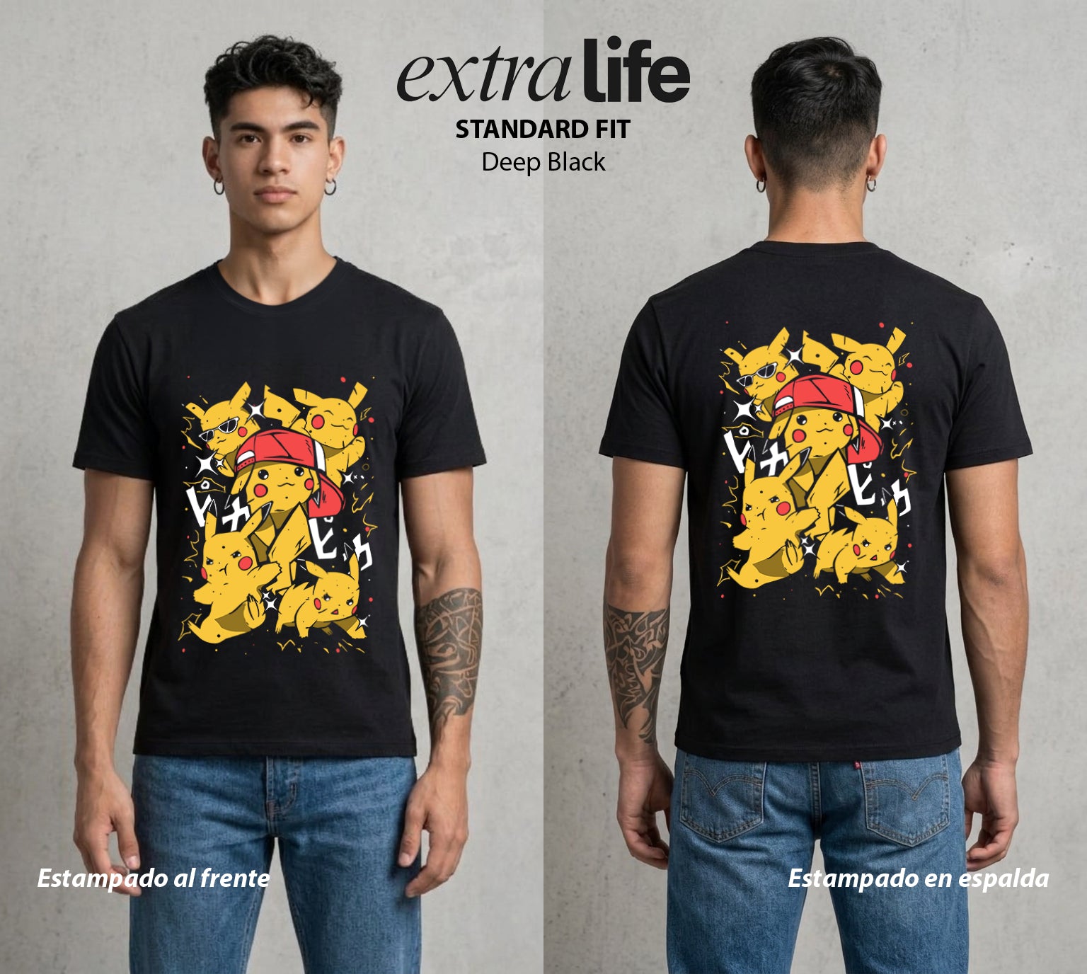 El Mundo Entrenador | El Rayo de Kanto #03545 - Playera Standard Fit | Deep Black - Foto en modelo