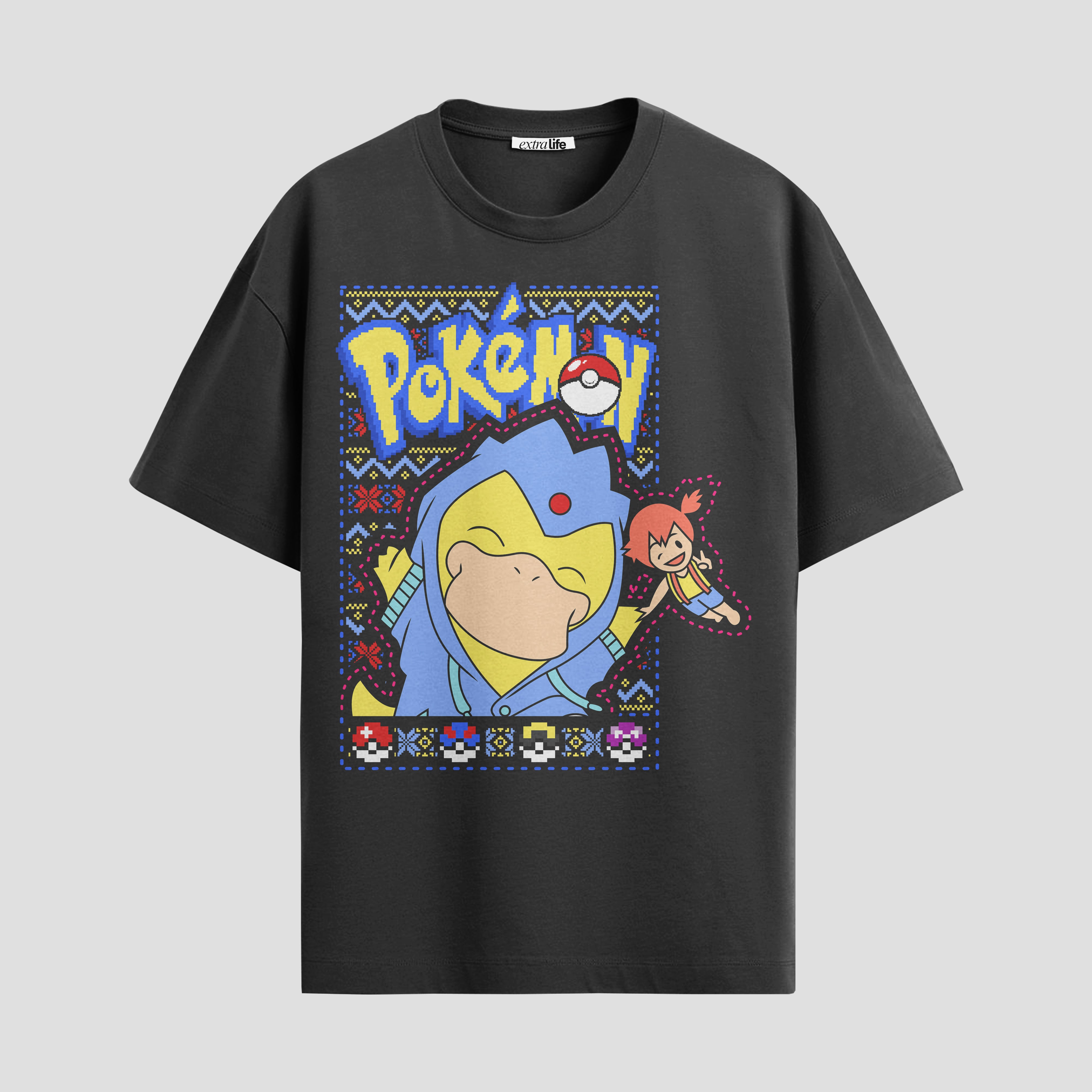 Playera urbana de anime y gaming ExtraLife MX, corte Standard Fit unisex ligero y transpirable en color Deep Black y Pure White, ropa de uso diario para gym y casual.