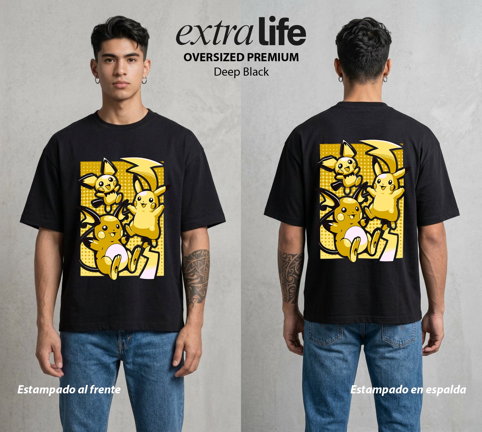 El Mundo Entrenador | La Evolucion del Rayo Evolucion #03549 - Playera Oversized Premium | Deep Black - Foto en modelo
