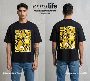 El Mundo Entrenador | La Evolucion del Rayo Evolucion #03549 - Playera Oversized Premium | Deep Black - Foto en modelo