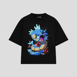Playera streetwear premium de anime y gaming ExtraLife MX, corte boxy oversized drop shoulder heavyweight en color Deep Black y Off-White, moda urbana mexicana de culto.